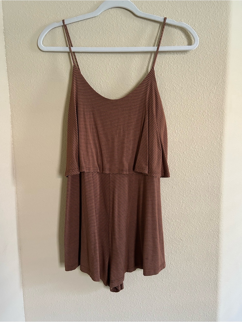 ILLA ILLA Brown Striped Spaghetti Strap Romper